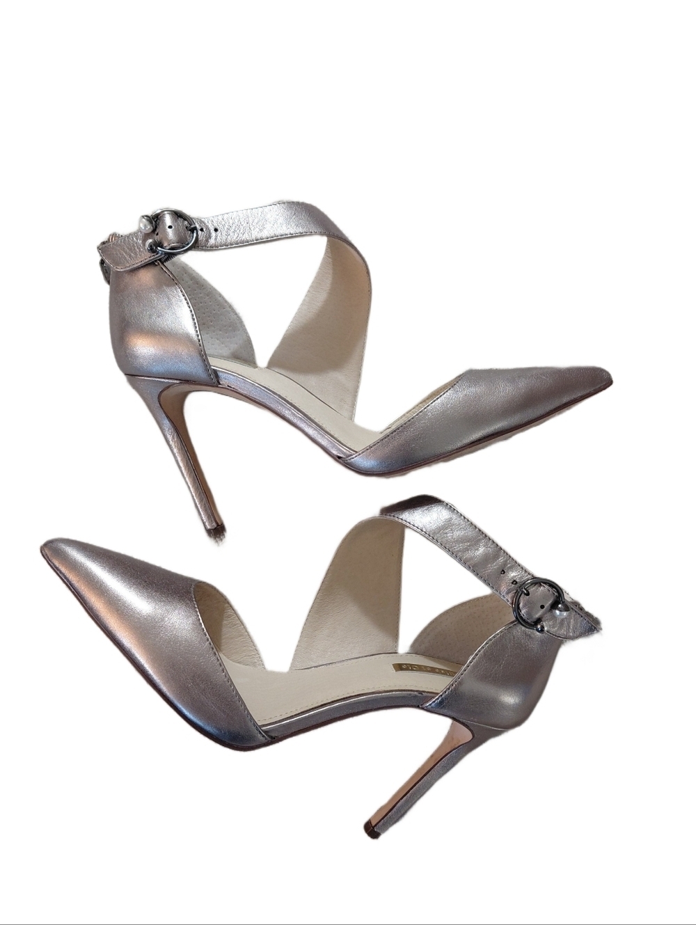 Louise et Cie Silver Pointed-Toe Ankle-Strap D'Orsay Heels